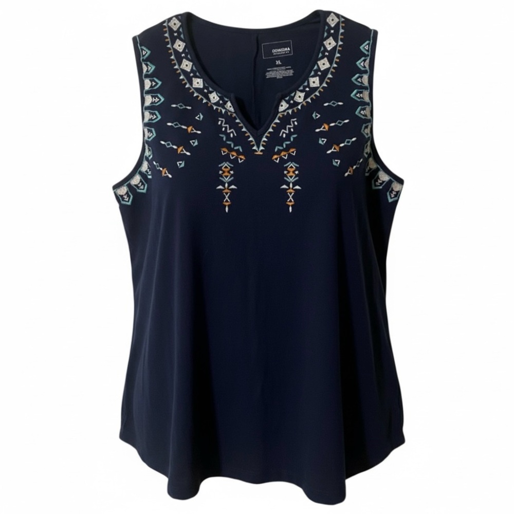 Sonoma Goods for Life Embroider Sleeveless Top Women XL Blue 100% Cotton Cottage